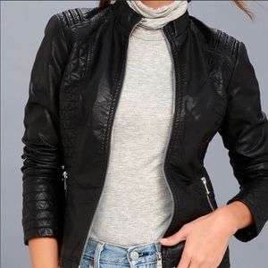 Heart lines black vegan leather jacket